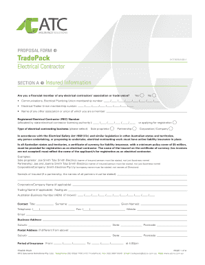 Australian Electrical Contractor Insurance Proposal Form