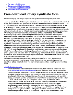 Lottery Syndicate Agreement Form