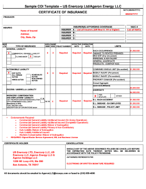 Certificate of Insurance Template