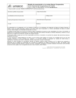 Boletín de suscripción a la revista Banca Cooperativa