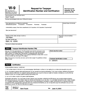 IRS Form W-9 Request for Taxpayer Identification Number and Certification