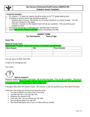 Pediatric Assent Form Template