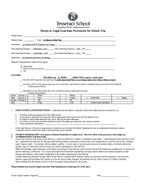 Parent Permission for School Trip