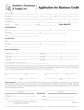 Southern Fasteners Business Credit Application