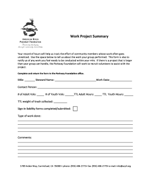 Parkway Foundation Work Project Summary Form