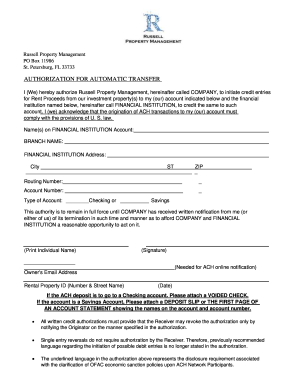 Authorization for Automatic Transfer