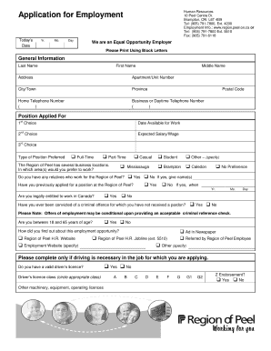 Region of Peel Employment Application Form