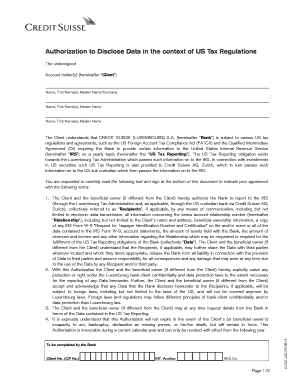 Authorization to Disclose Data for US Tax Reporting