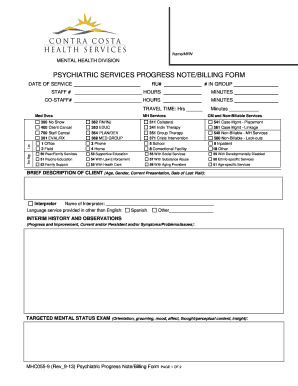 Psychiatric Services Progress Note/Billing Form
