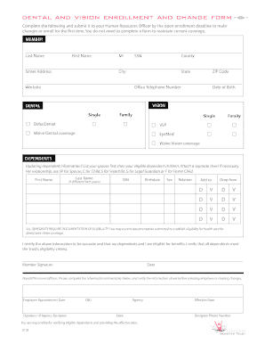 Dental and Vision Enrollment and Change Form