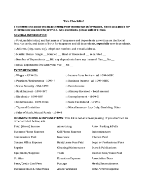 Income Tax Checklist