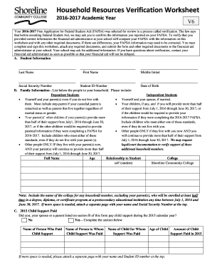 Household Resources Verification Worksheet