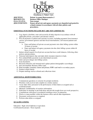 Patient Accounts Representative Job Description