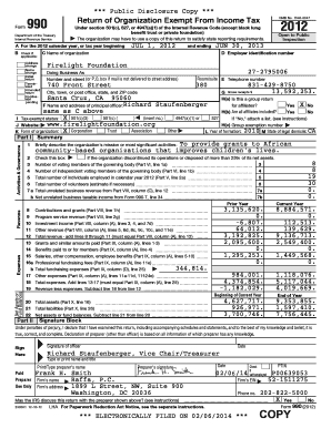 Form 990 2012 Firelight Foundation