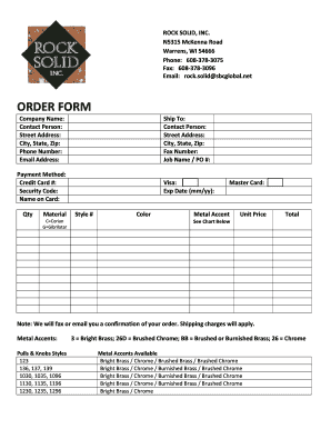 Order Form for Corian and Gibraltar Materials