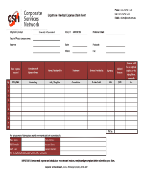 Expatriate Medical Expense Claim Form