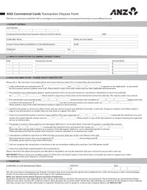 ANZ Commercial Cards Transaction Dispute Form