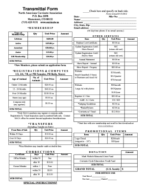 North American Corriente Association Transmittal Form