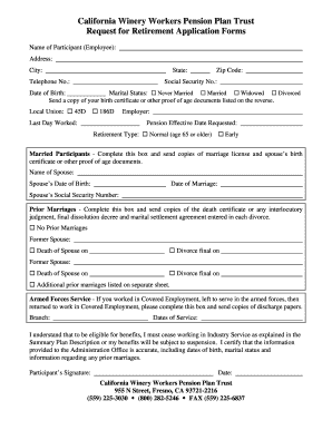 California Winery Workers Pension Plan Retirement Application