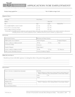 Canada Employment Application Form