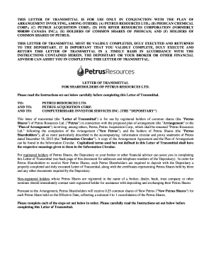 Letter of Transmittal for Shareholders