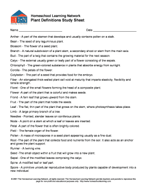 Plant Definitions Study Sheet