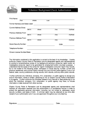 Volunteer Background Check Authorization
