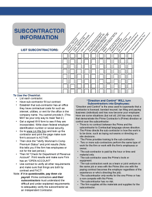 Washington Subcontractor Information Form