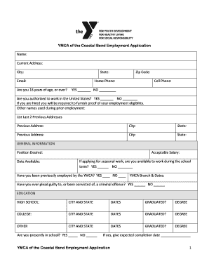 Fillable Online ymca-cc BYMCAb of the Coastal Bend Employment ...