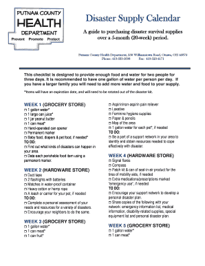 Disaster Supply Calendar