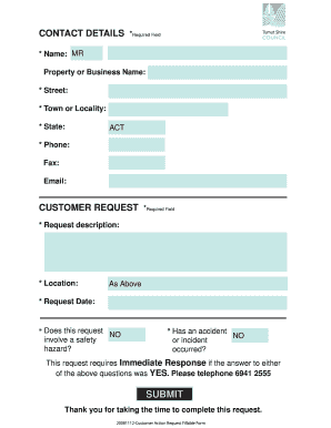 Customer Action Request Form