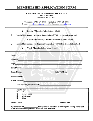 Alberta Fish and Game Association Membership Application