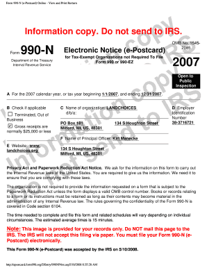 Form 990-N Electronic Notice