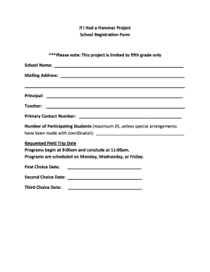 If I Had a Hammer Project School Registration Form