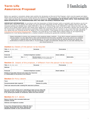 UK Term Life Assurance Proposal