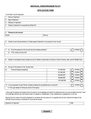 Individual Kidnap/Ransom Insurance Application Form