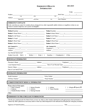 Emergency Health Information Form