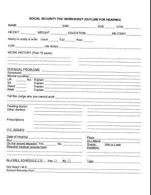 Social Security Disability Hearing Worksheet