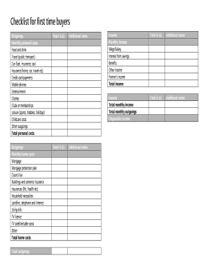 First Time Buyers Checklist