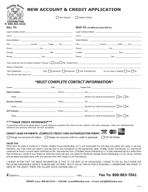 Holiday House Distributing Credit Application