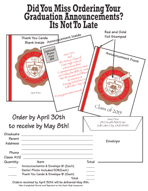 fillable online east slcschools did you miss ordering your online graduation announcements
