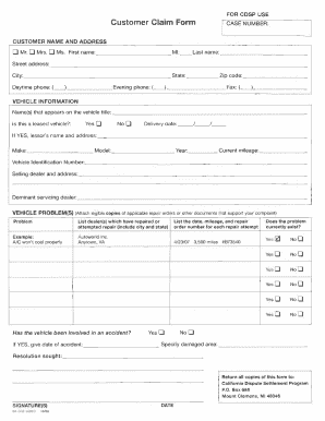 Customer Claim Form