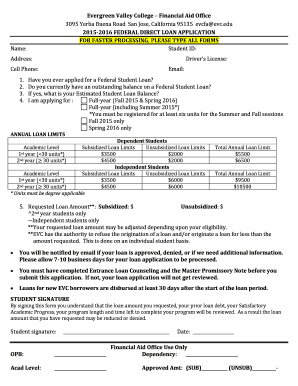 2015-2016 Federal Direct Loan Application