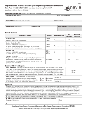 Highline School District Flexible Spending Arrangement Enrollment Form