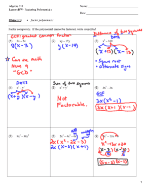 Algebra 2H Factoring Polynomials Worksheet