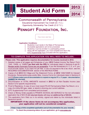Pennsylvania Student Aid Form