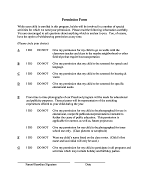 Preschool Permission Form