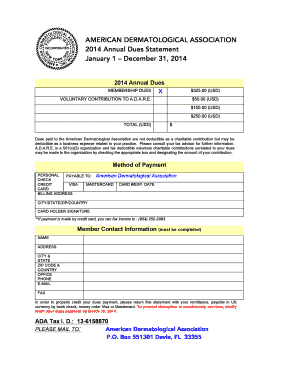 American Dermatological Association 2014 Annual Dues Statement