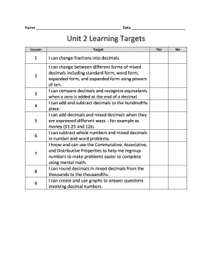 Name Date Unit 2 Learning Targets - blearningforkidsbbcomb