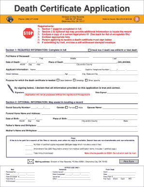 Death Certificate Application